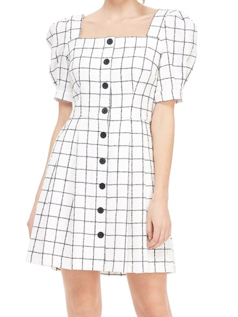 Maeve AnthropologieGal Meets Glam Dawn windowpane puff-sleeve tweed mini dress